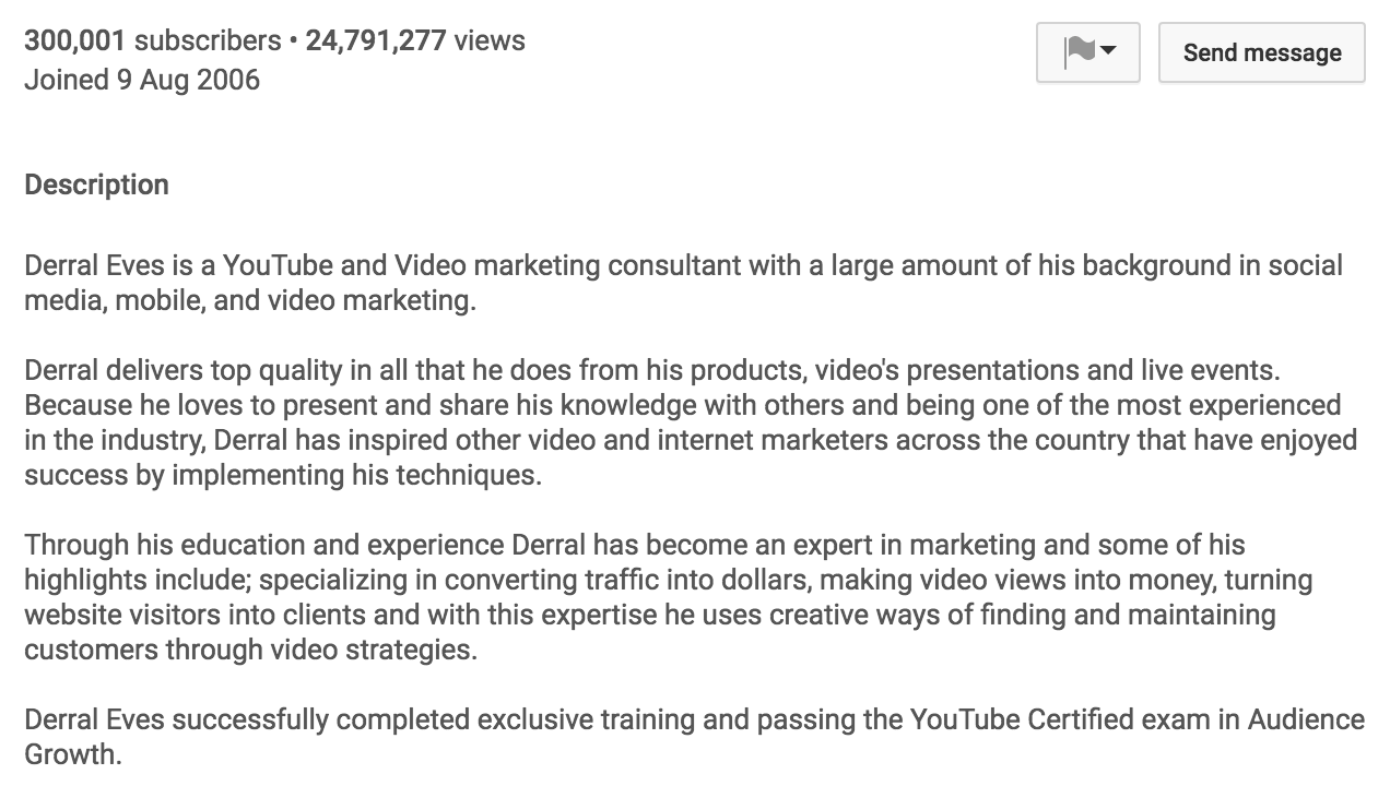 About me youtube section